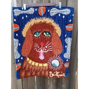 Large Punch Needle Piece Angelic Dog With Halo With Blue Sky